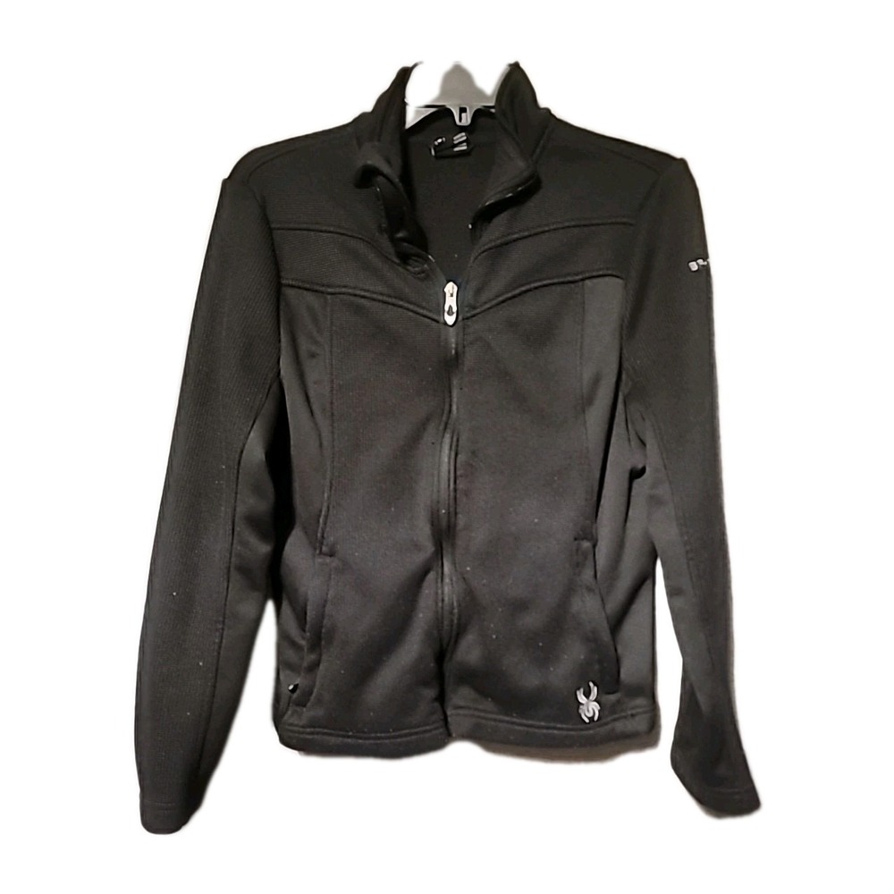 Spyder Jacket Black Full Zip  Waffle Knit‎ Fleece Lined Spider Logo Womens M